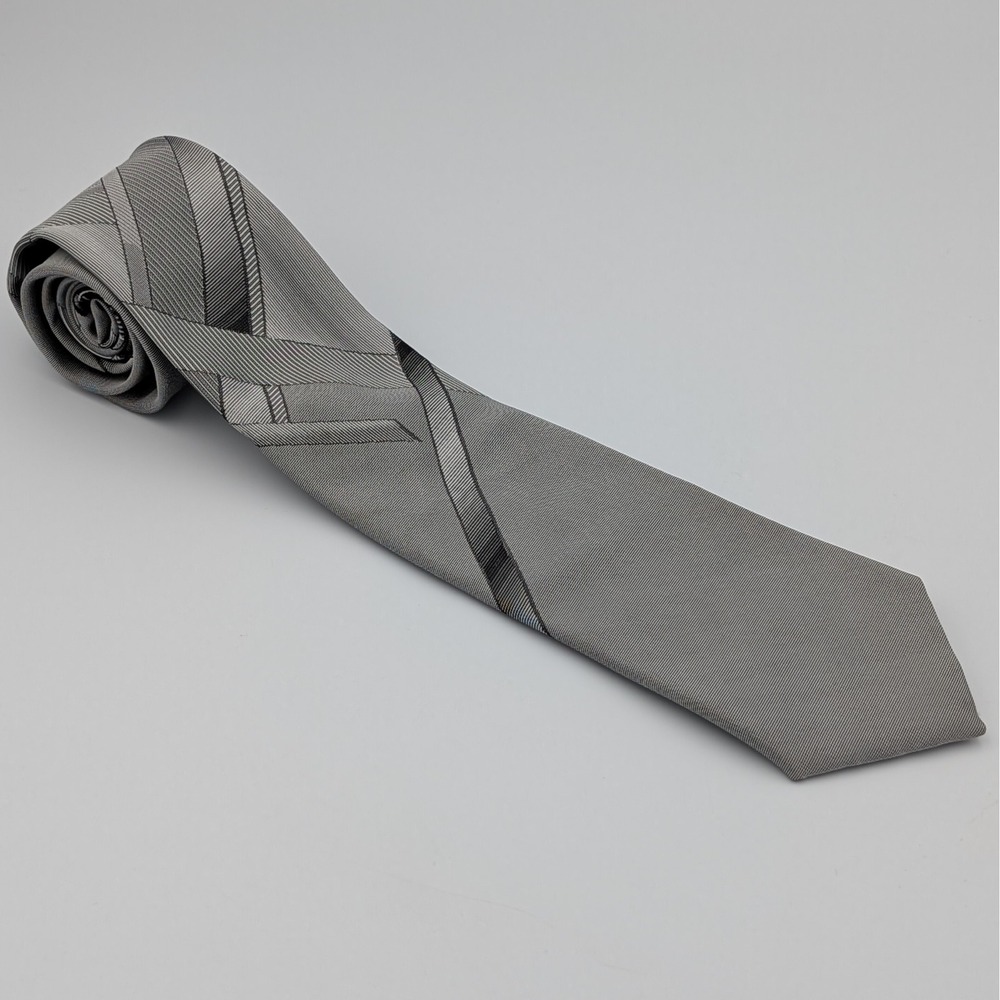 VTG Stringbeans Skinny Tie Gray Geometric Abstract Art Deco 80s Mod Retro USA